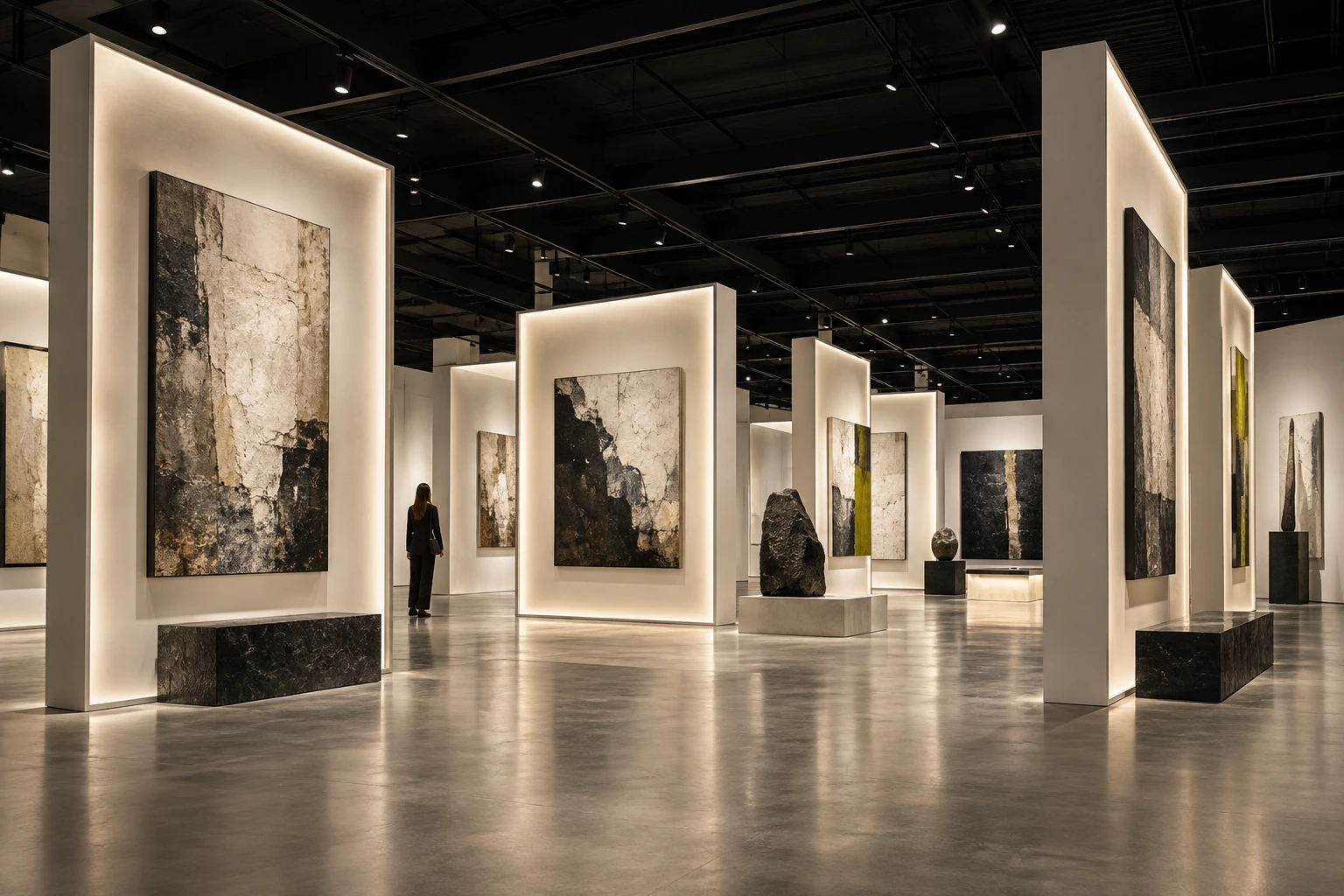 Exhibit concept with modular displays and architectural lighting